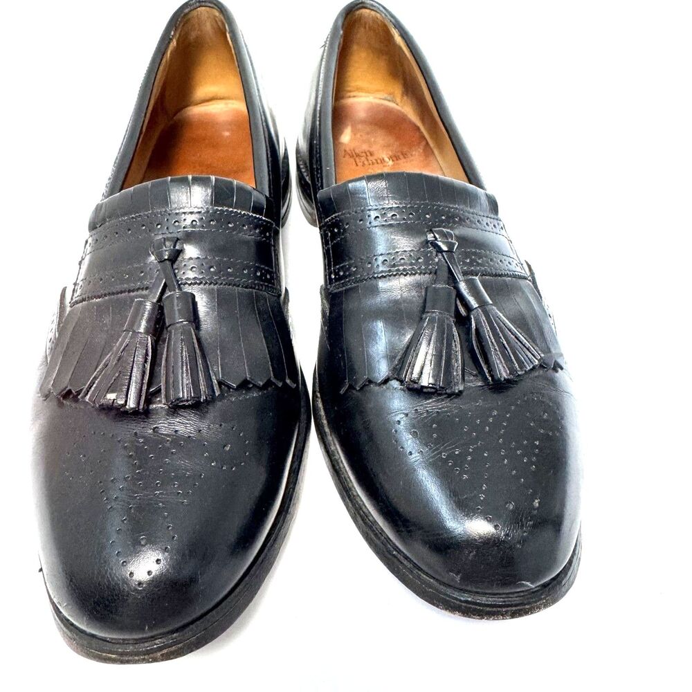 Size 12.5 Allen Edmonds fringe tassel black leather loafers (10416)